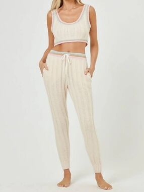 l*space Women's Cream Knit Pants with Pastel Stripe Waistband